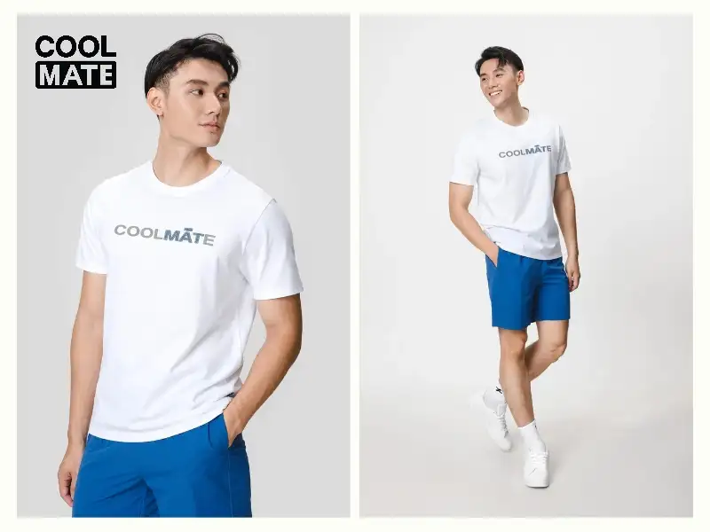 Áo thun trắng Coolmate cùng quần short tạo nên outfit đường phố chuẩn Street Style