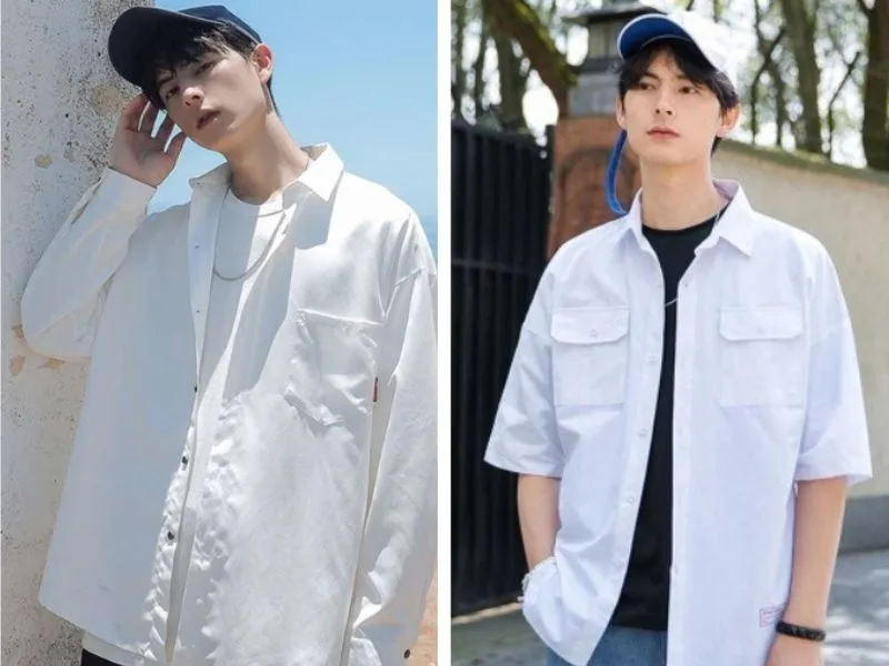 Phối đồ streetwear với áo sơ mi khoác ngoài áo phông.