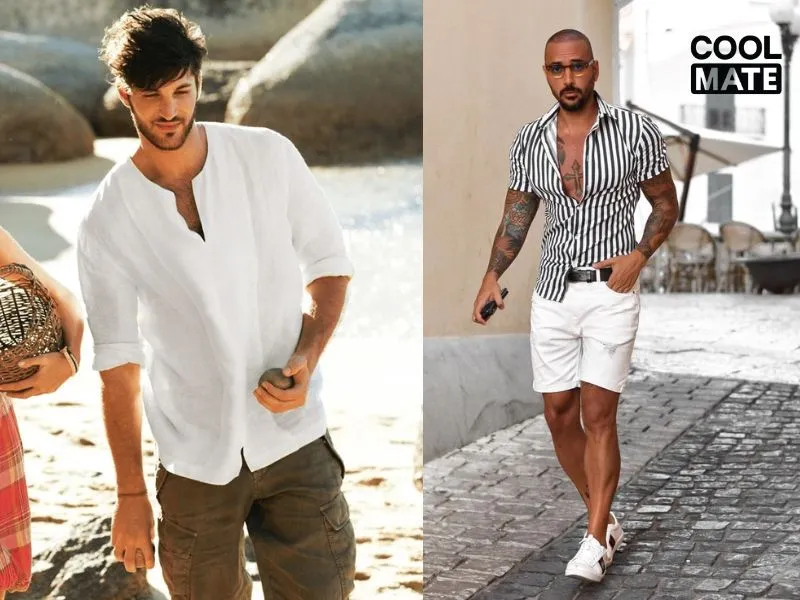 Phối quần short tối màu với áo sơ mi trắng trẻ trung, lãng tử
