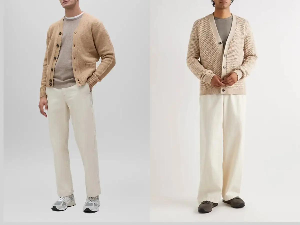 Cardigan với quần kaki là lựa chọn hợp lý
