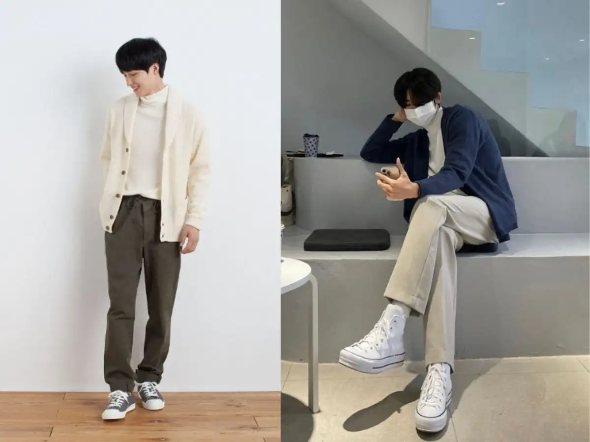 Sự kết hợp giữa cardigan và áo len cổ lọ được yêu thích trong mùa thu đông