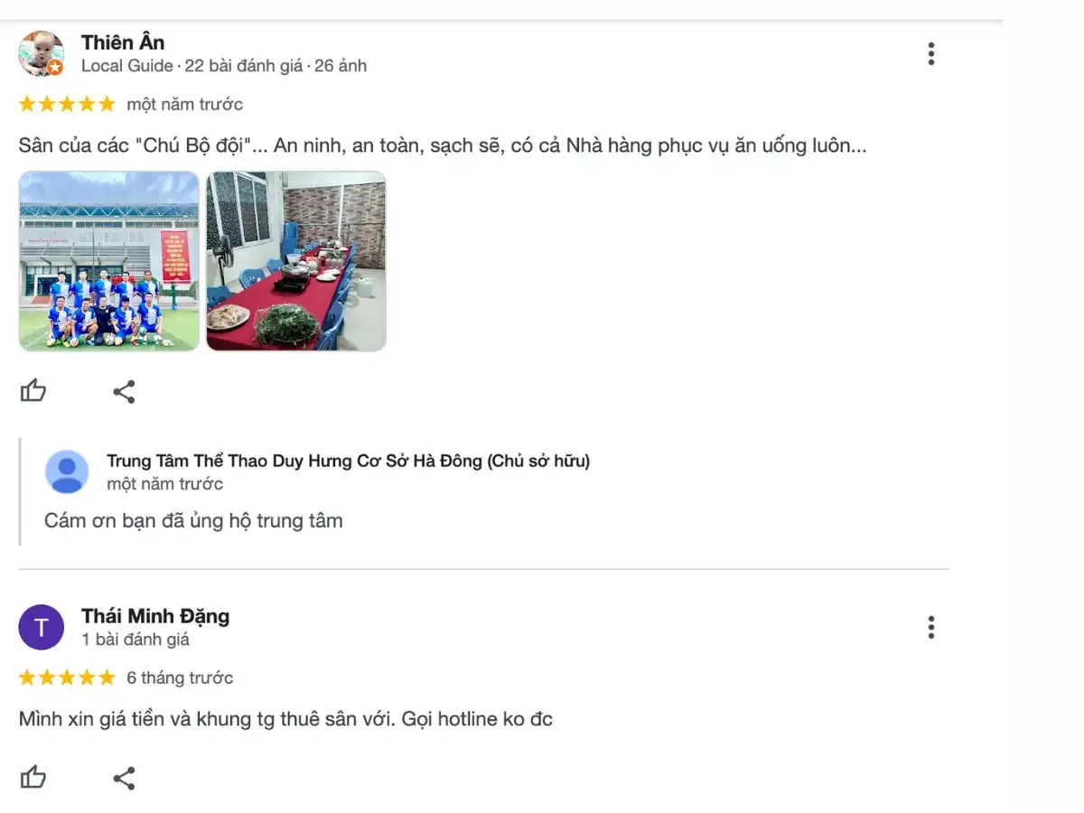 Review khách hàng về Trung Tâm Thể Thao Duy Hưng