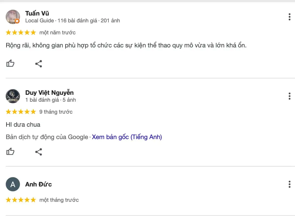 Review khách hàng về sân cầu lông Nhà Thi Đấu Hà Đông