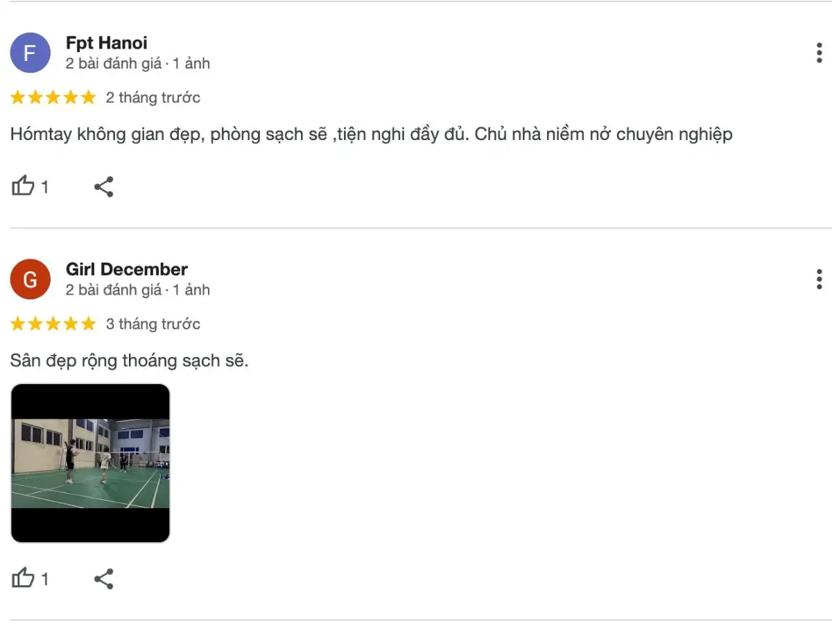 Review khách hàng về Sân Cầu Lông La Khê