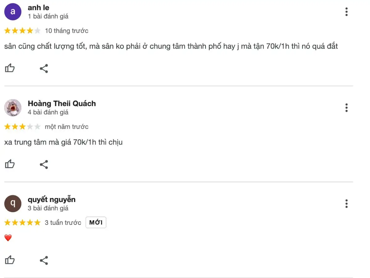 Review khách hàng về Sân cầu lông tổ 9 Đồng Mai
