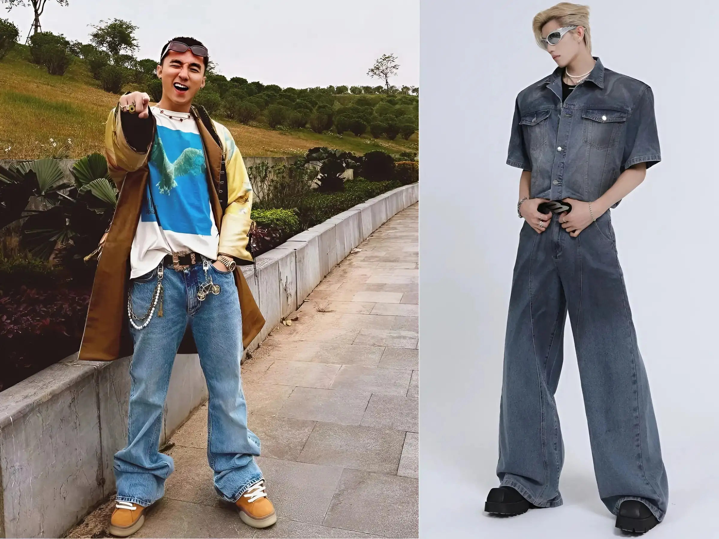 Boot sờn màu + quần jean wash + áo thun in graphic