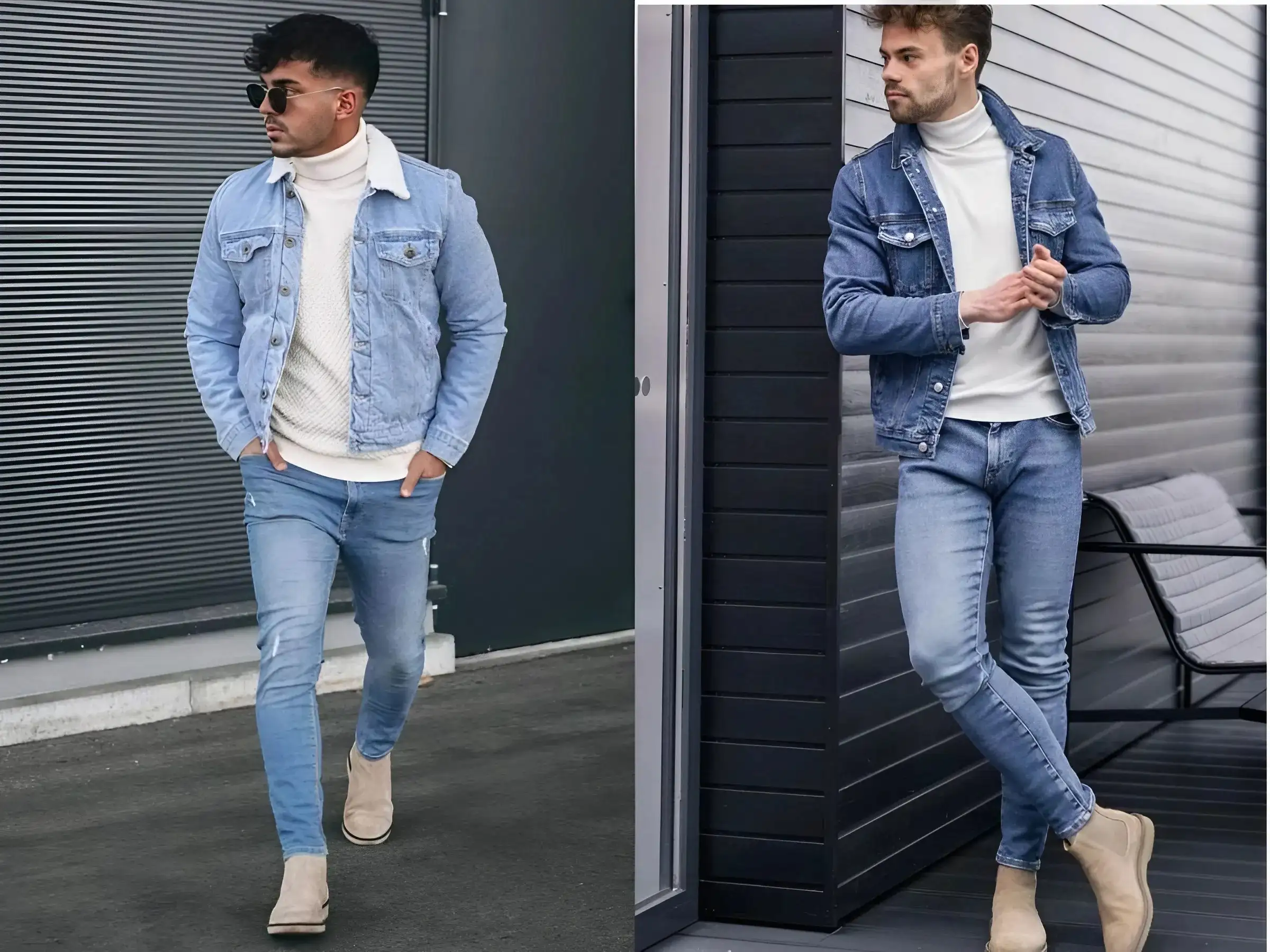 Boot da + quần jean rách + áo khoác denim