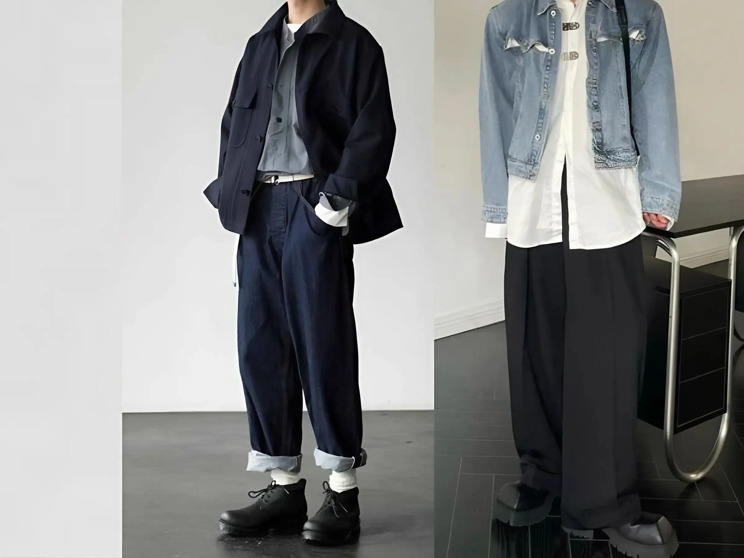 Combat boot + áo thun đen + áo sơ mi flannel khoác ngoài