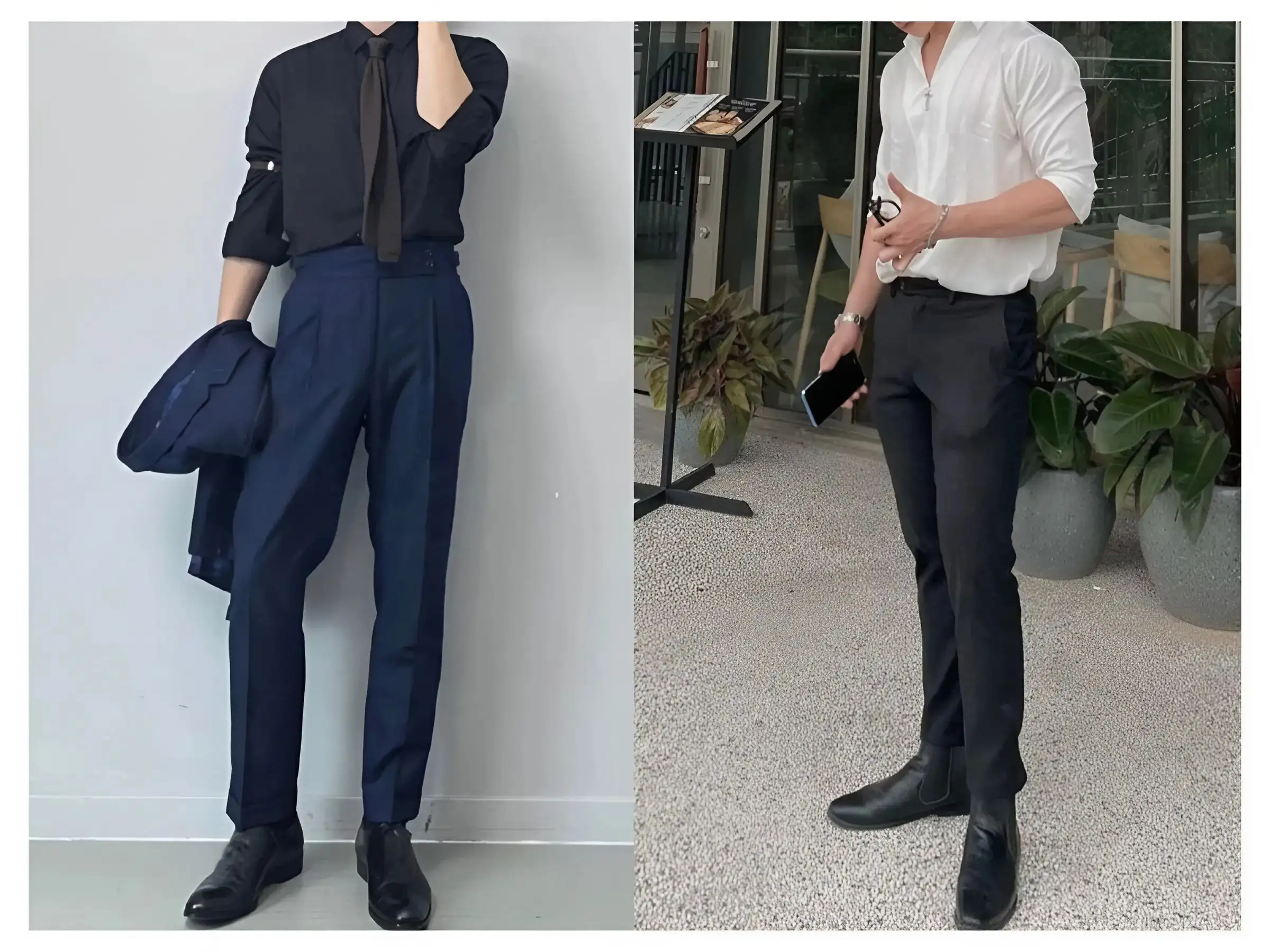 Chelsea boot + quần tây + áo sơ mi slim-fit