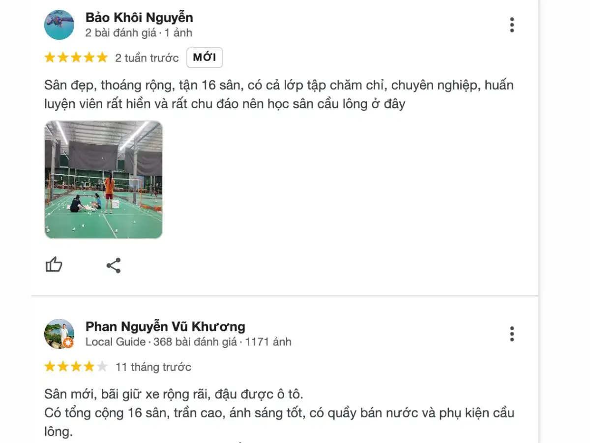 Review khách hàng về sân cầu lông Phú Thuận
