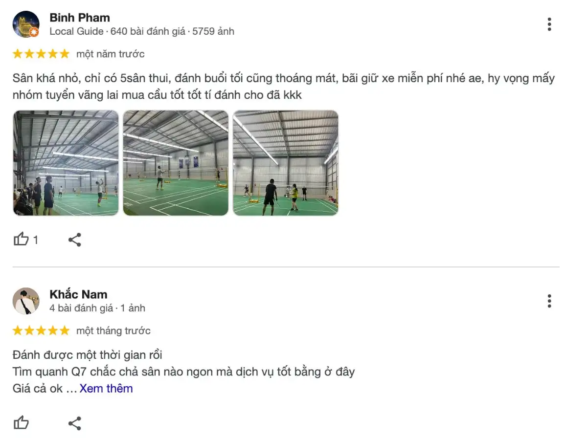 Review khách hàng về sân cầu lông Phú Mỹ
