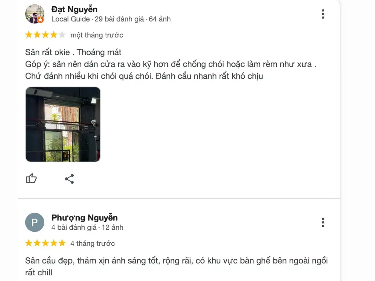 Review khách hàng về sân cầu lông QV Badminton
