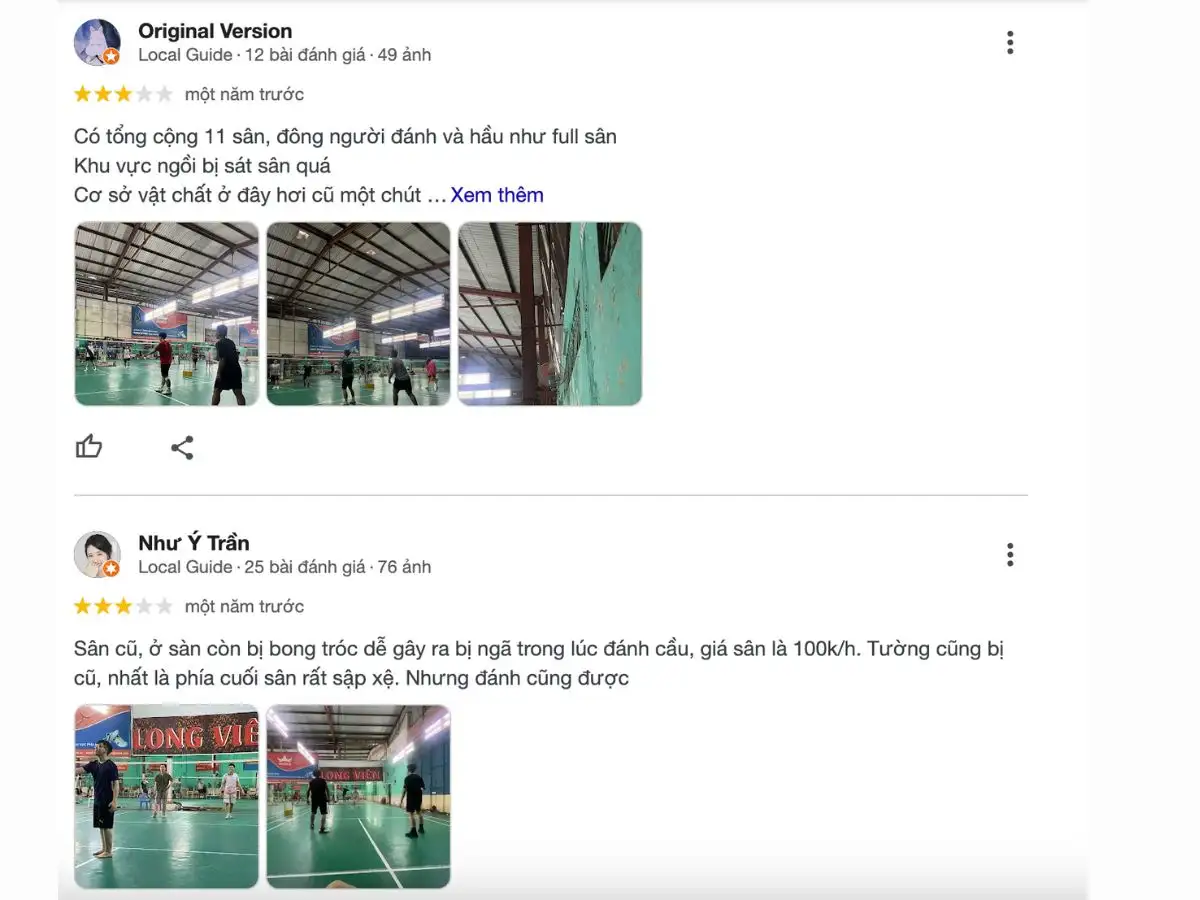 Review khách hàng về Sân Cầu Lông Long Viên