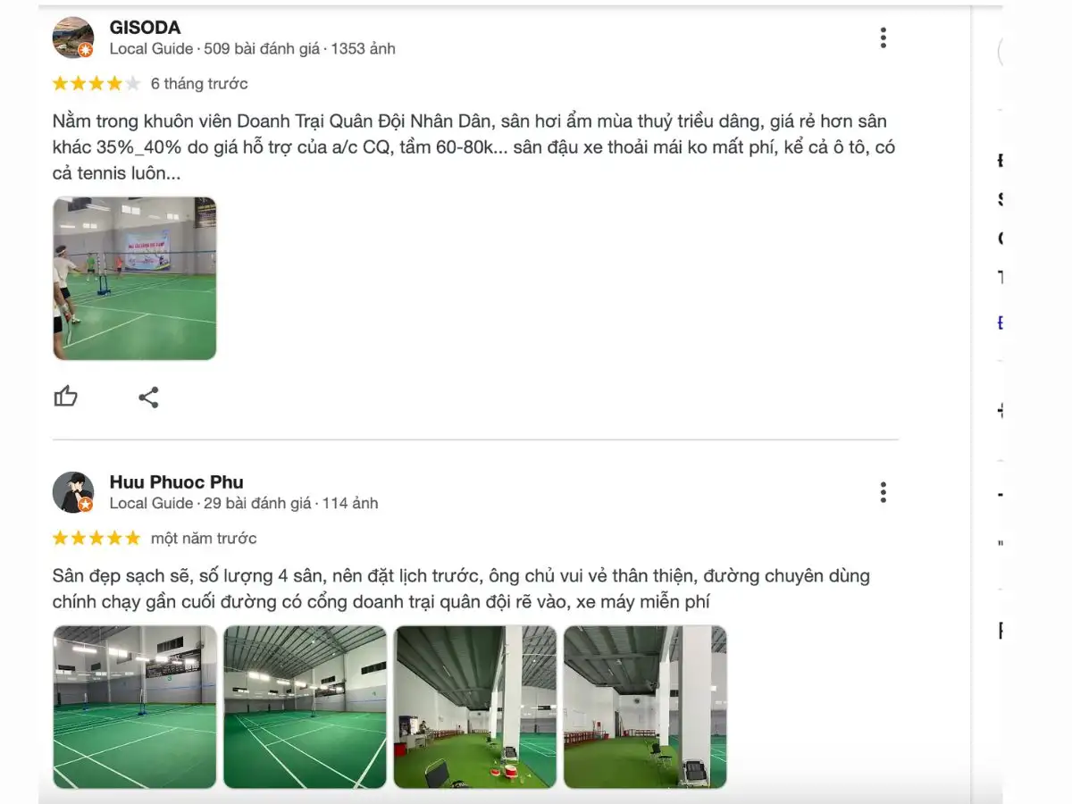 Review khách hàng về Sân cầu lông Phú Xuân