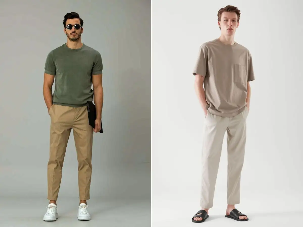 Nếu bạn muốn một vẻ ngoài gọn gàng, lịch sự hơn jeans nhưng vẫn giữ được sự trẻ trung, quần kaki hoặc chinos là lựa chọn đáng thử
