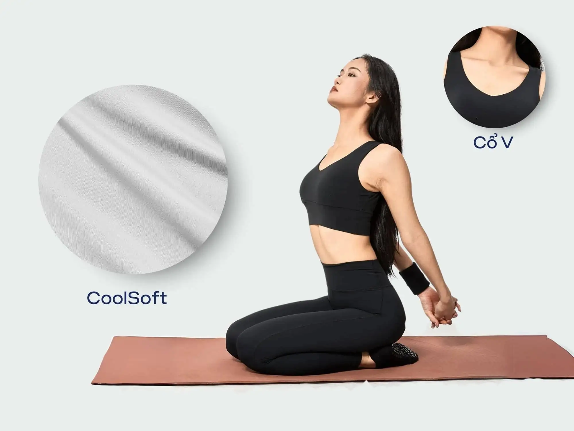 Áo Bra Yoga V-Neck CoolSoft màu đen