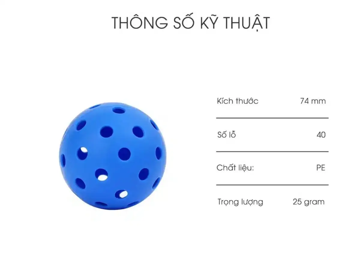 Đường kính bóng pickleball thường dao động từ 73mm đến 74.9mm