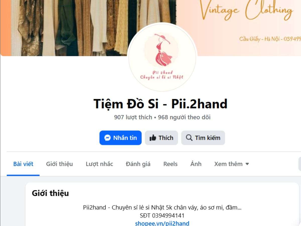 Giao diện shop trên Facebook bán đồ 2hand