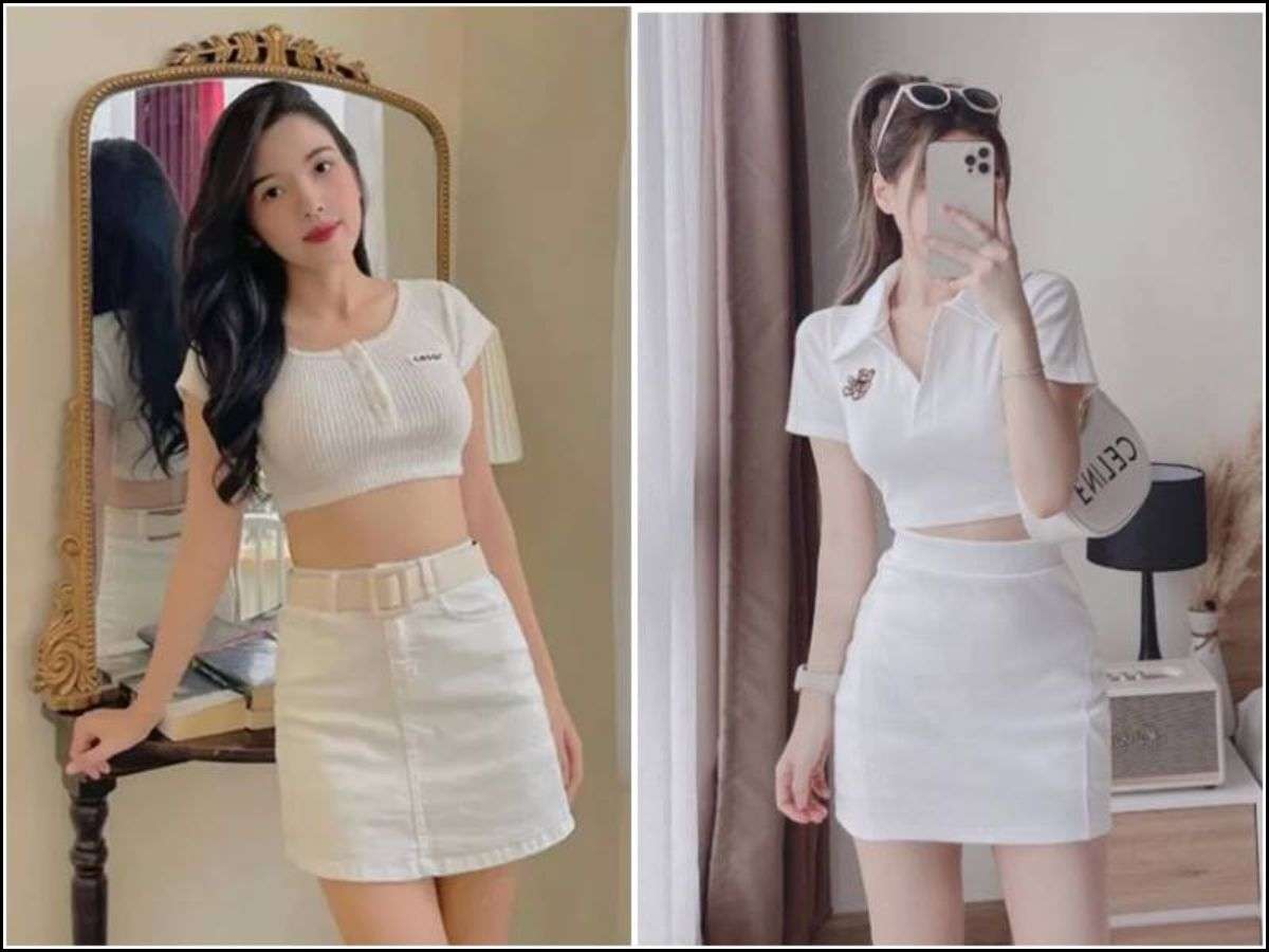 Các outfit phối croptop với quần, váy cạp cao đa dạng