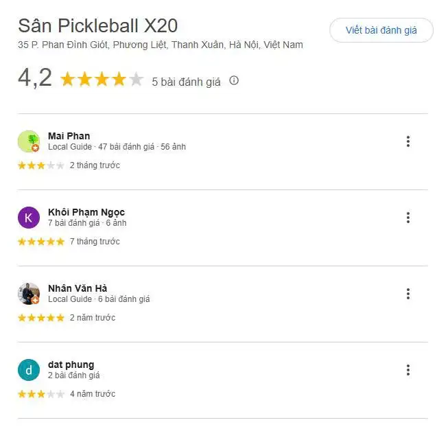 Đánh giá của khách hàng trải nghiệm Sân Pickleball X20 