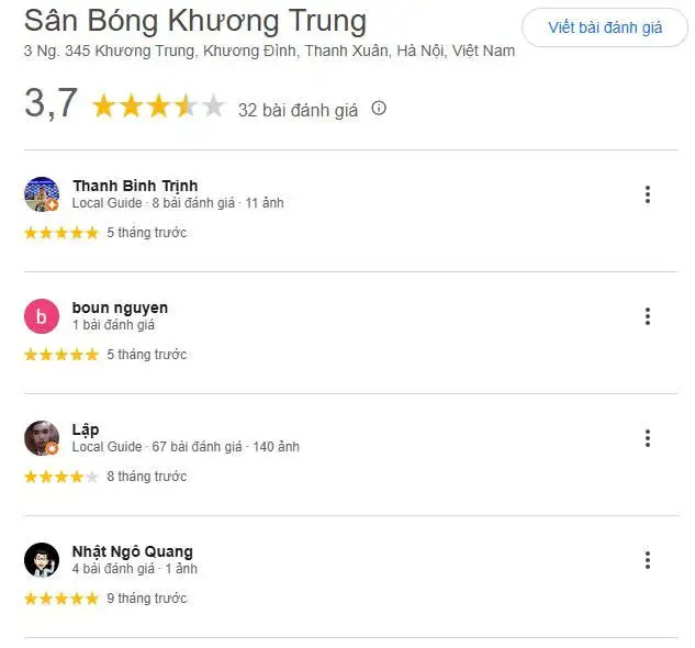 Đánh giá của khách hàng trải nghiệm Sân Pickleball Khương Trung