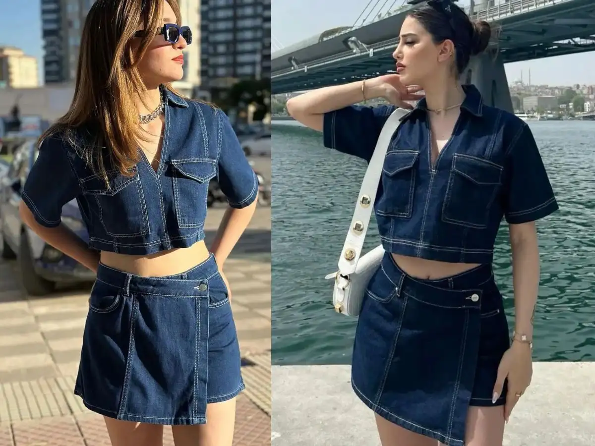 Phối áo croptop với chân váy tạo vẻ nữ tính, hiện đại
