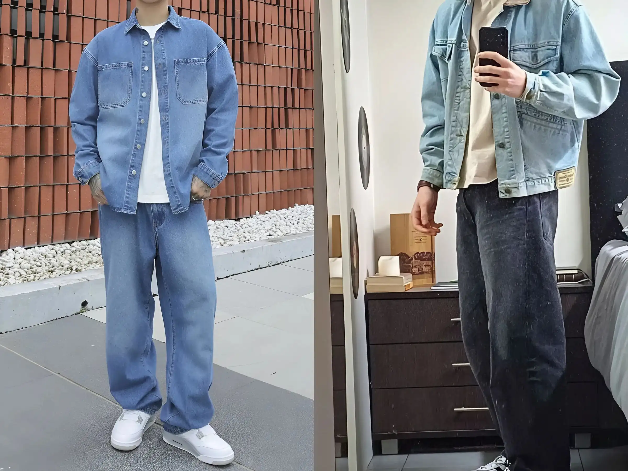 Sơ mi Denim/Flannel (có thể xắn tay) + Áo thun trơn + Quần Jeans/Kaki + Boots cổ thấp/Sneakers da.