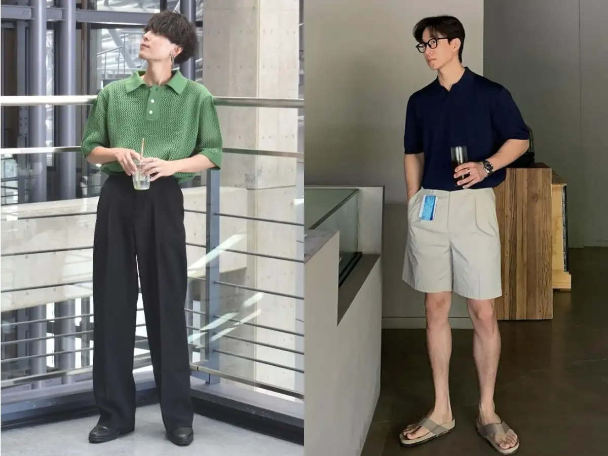 Phối áo polo và quần tây dáng suông, quần short nam