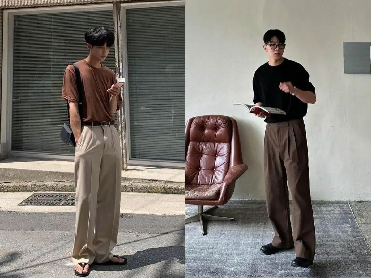 Phối đồ với áo thun trơn và quần ống rộng