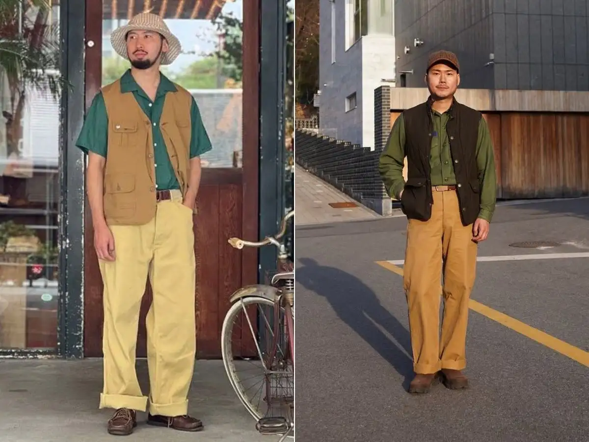 Outfit vintage nam với áo gile 