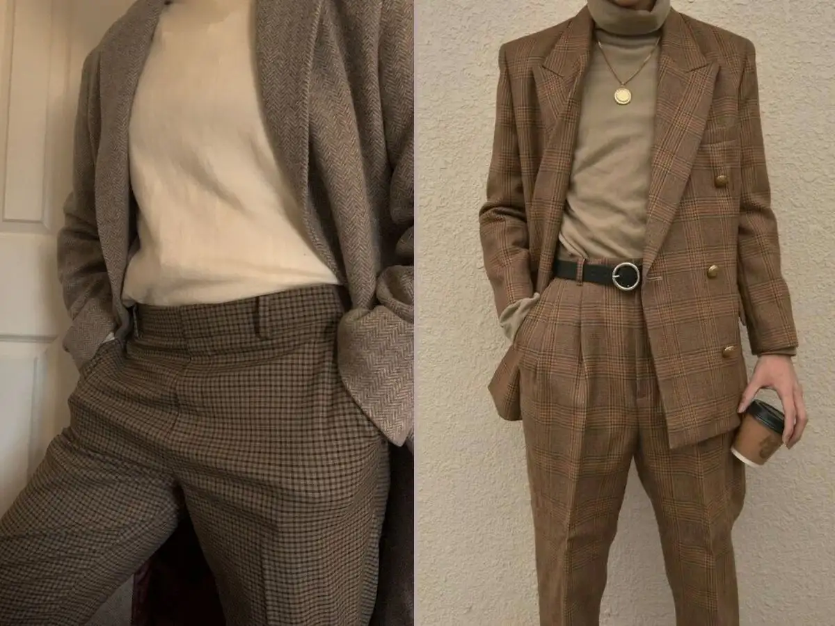 Phối áo blazer cùng quần baggy caro cho nam