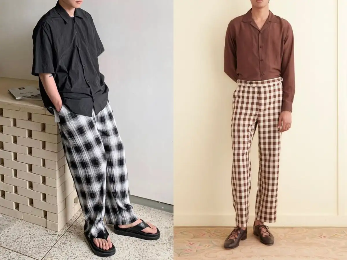 Phối áo sơ mi và quần baggy caro nam