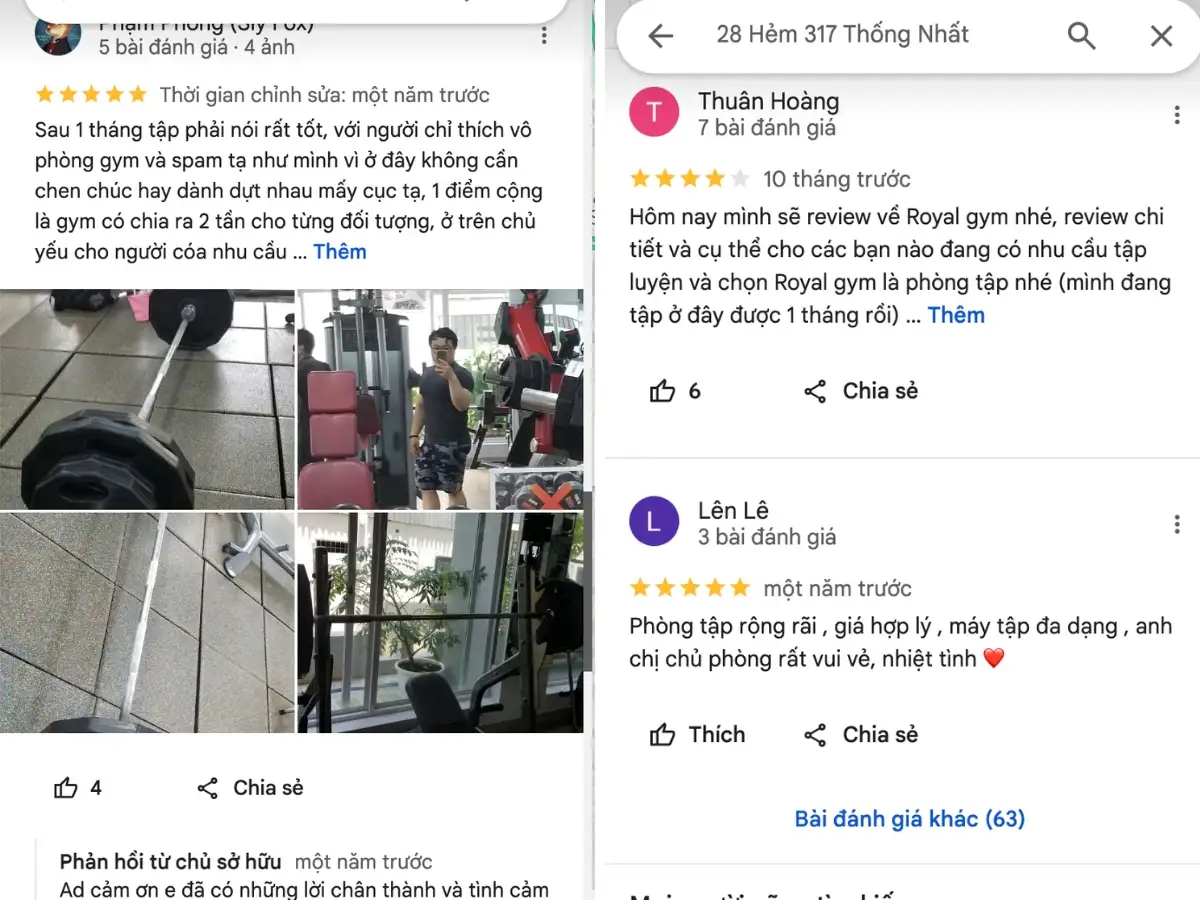 Phòng tập gym tại Gò Vấp Royal Gym được nhận xét từ khách hàng