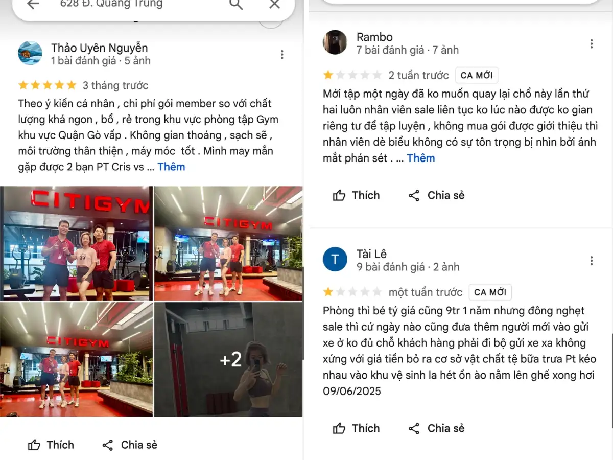 Review khách hàng phòng tập tại Gò Vấp CITI Gym
