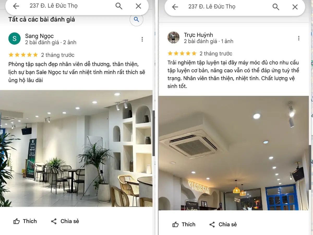 Khách hàng đánh giá phòng tập Victoria Fitness & Yoga Gò Vấp