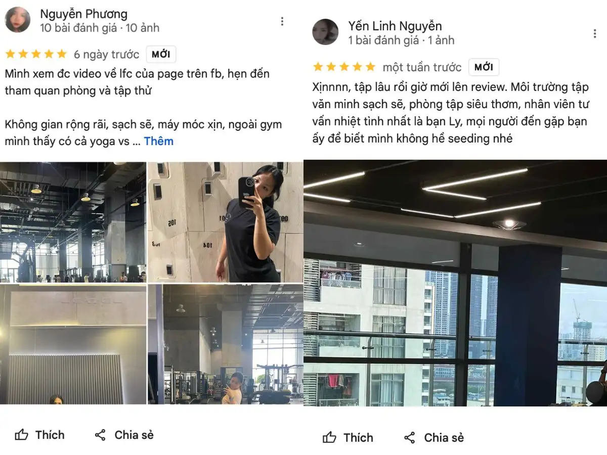 Đánh giá của khách hàng về phòng tập gym Level fitness & yoga