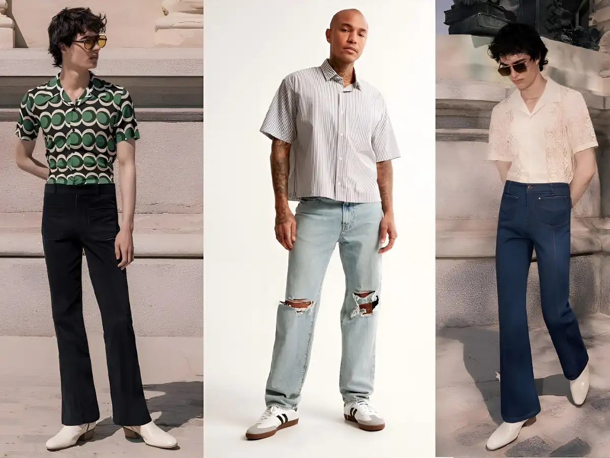 Phối quần jean nam ống loe theo phong cách retro kinh điển