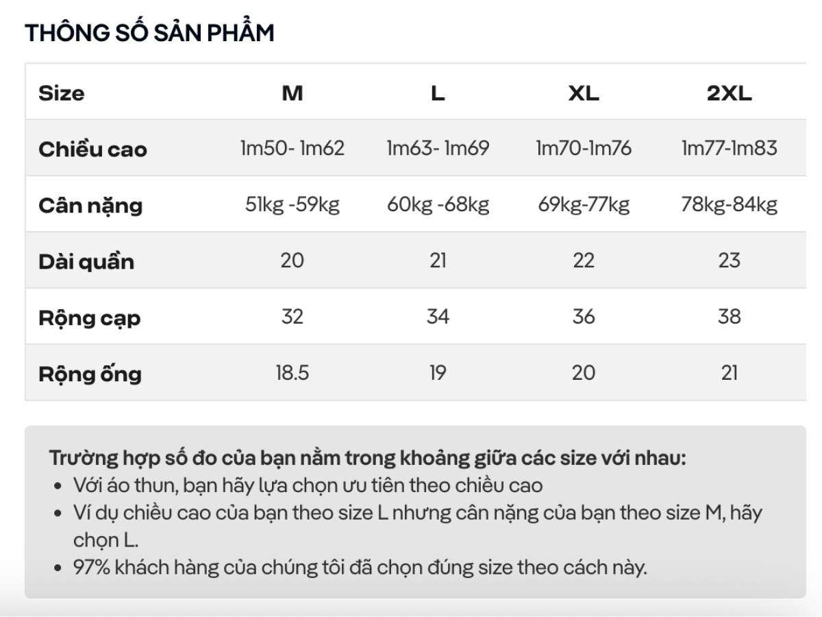 Thông số quần lót nam chơi thể thao Coolmate
