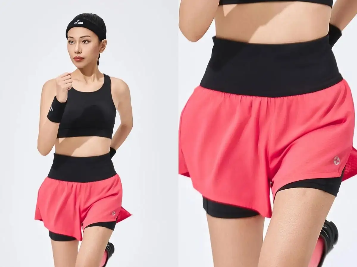 Quần short 2 lớp tạo cảm giác thoải mái, chống ma sát khi chạy
