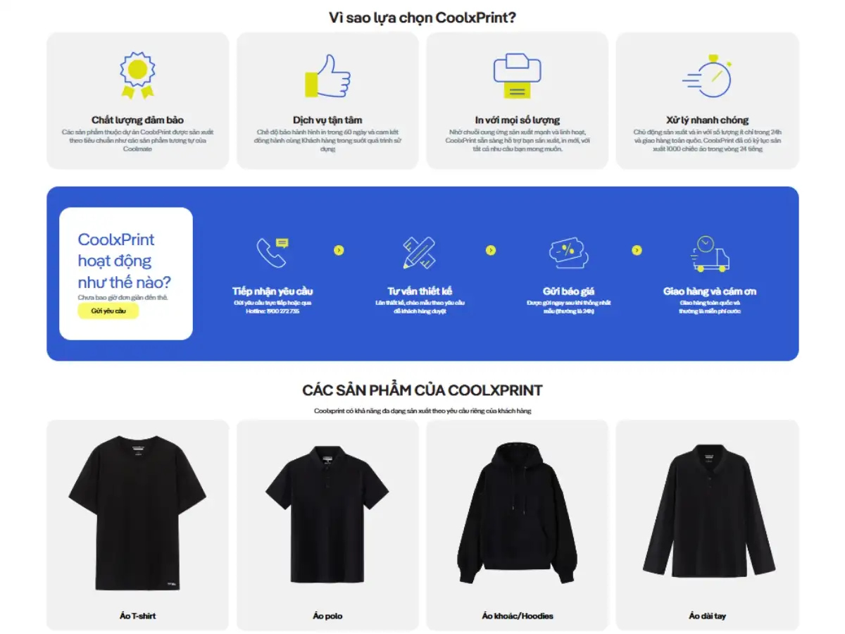 CoolxPrint là dịch vụ in áo và may đồng phục theo yêu cầu được bảo chứng bởi chính Coolmate