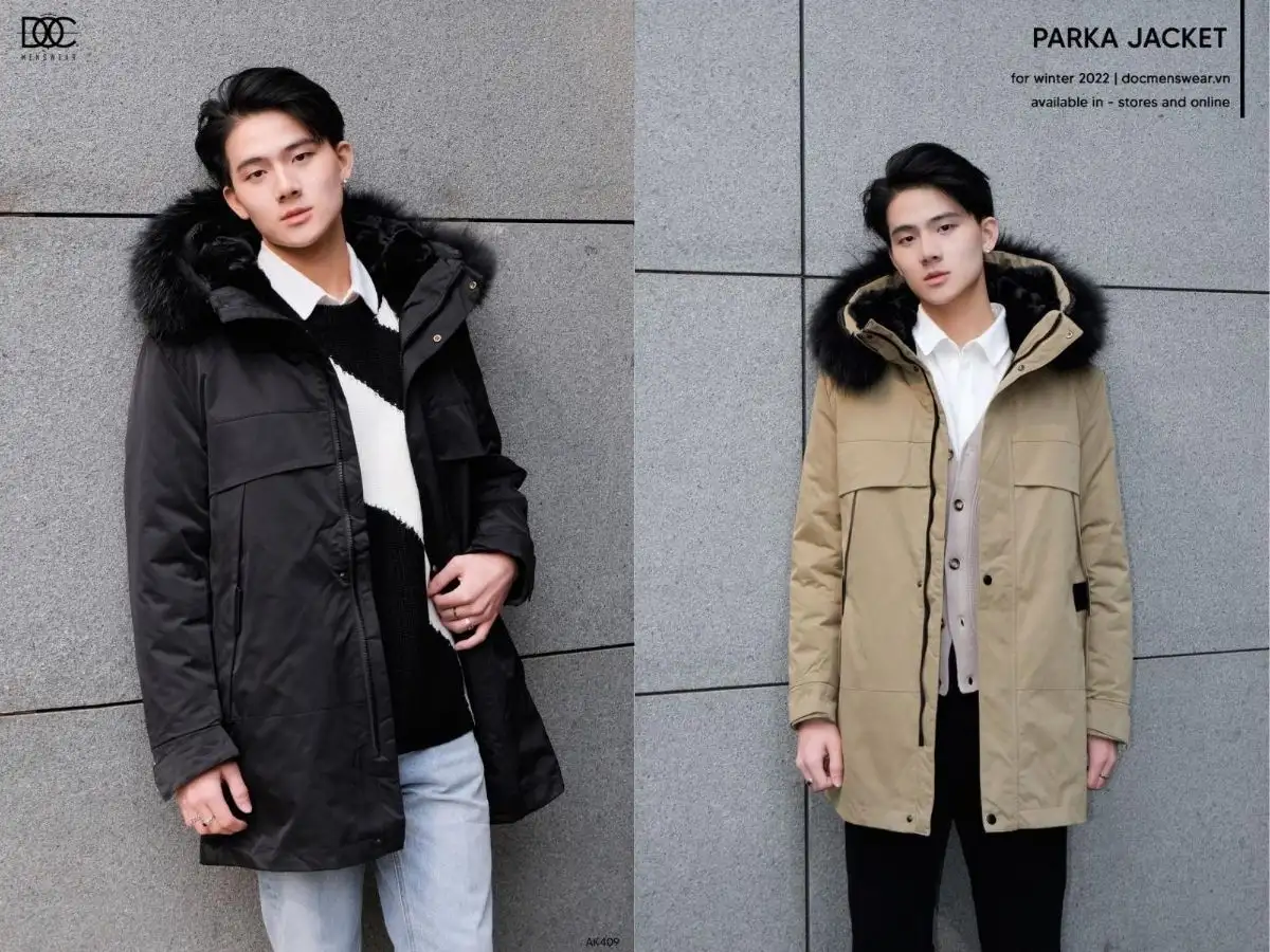 Áo parka tại Độc - Menswear thường có thiết kế dáng dài, trần bông khá dày dặn