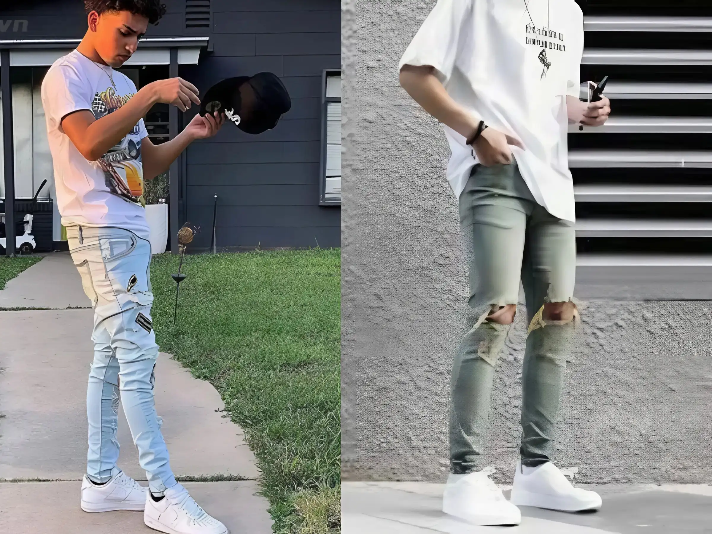 Sét AF1 trắng + jeans rách + áo thun in hình