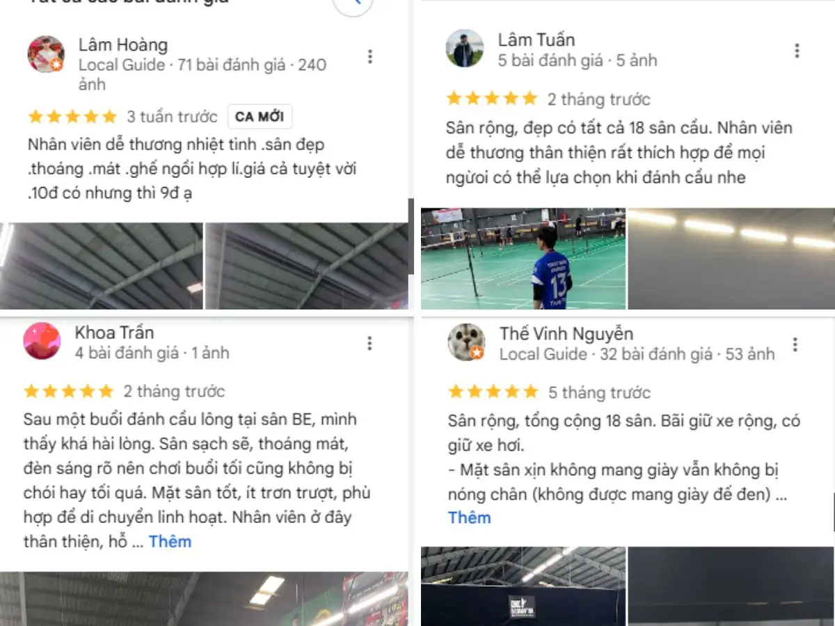 Đánh giá sân Be Badminton