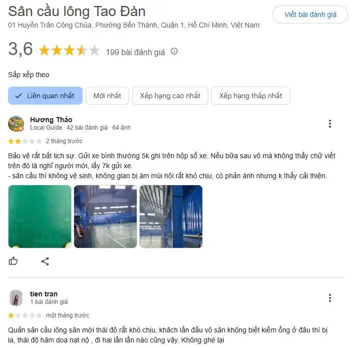 Tổng hợp những đánh giá về  Sân cầu lông Tao Đàn