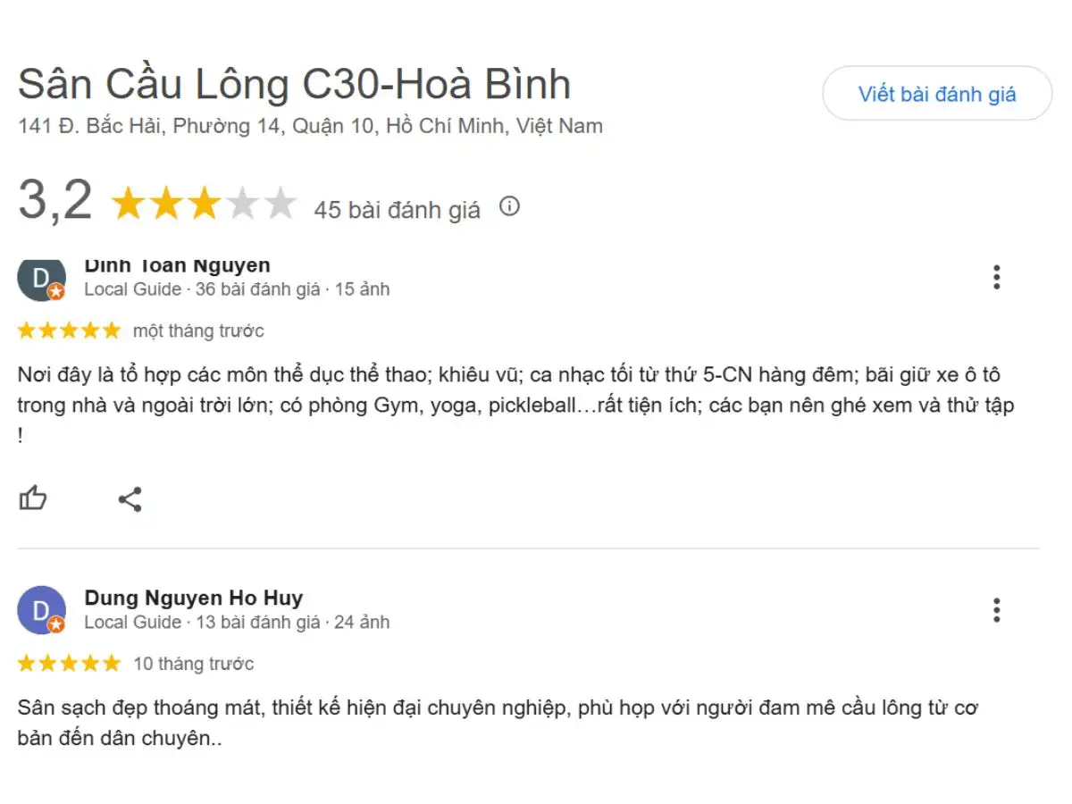 Review khách hàng về sân C30 - Hòa Bình