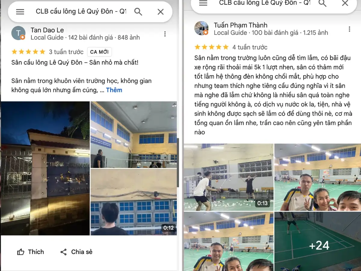 Đánh giá thực tế từ người chơi tại sân cầu lông Lê Quý Đôn
