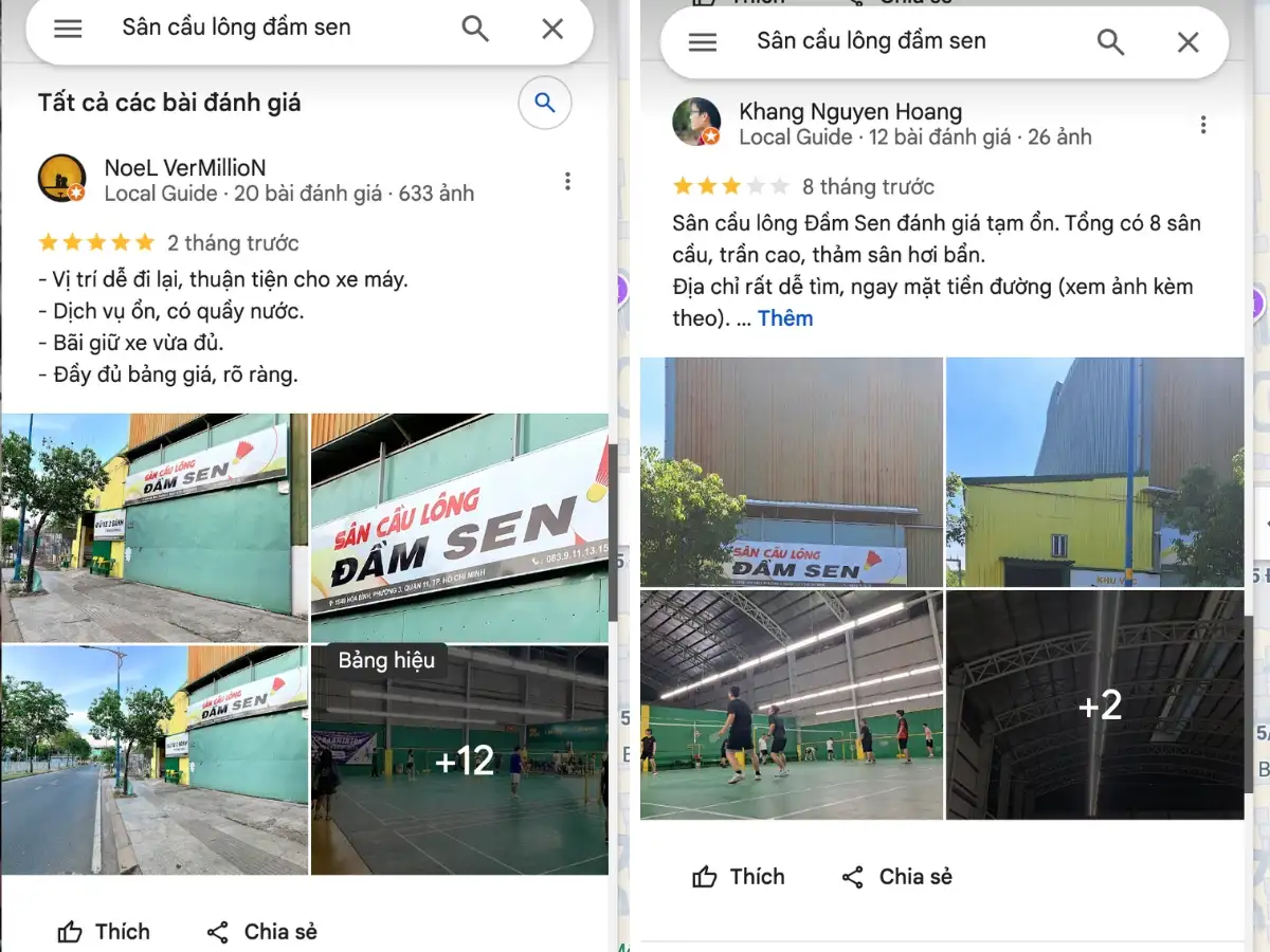 Đánh giá thực tế từ người chơi tại sân cầu lông Đầm Sen