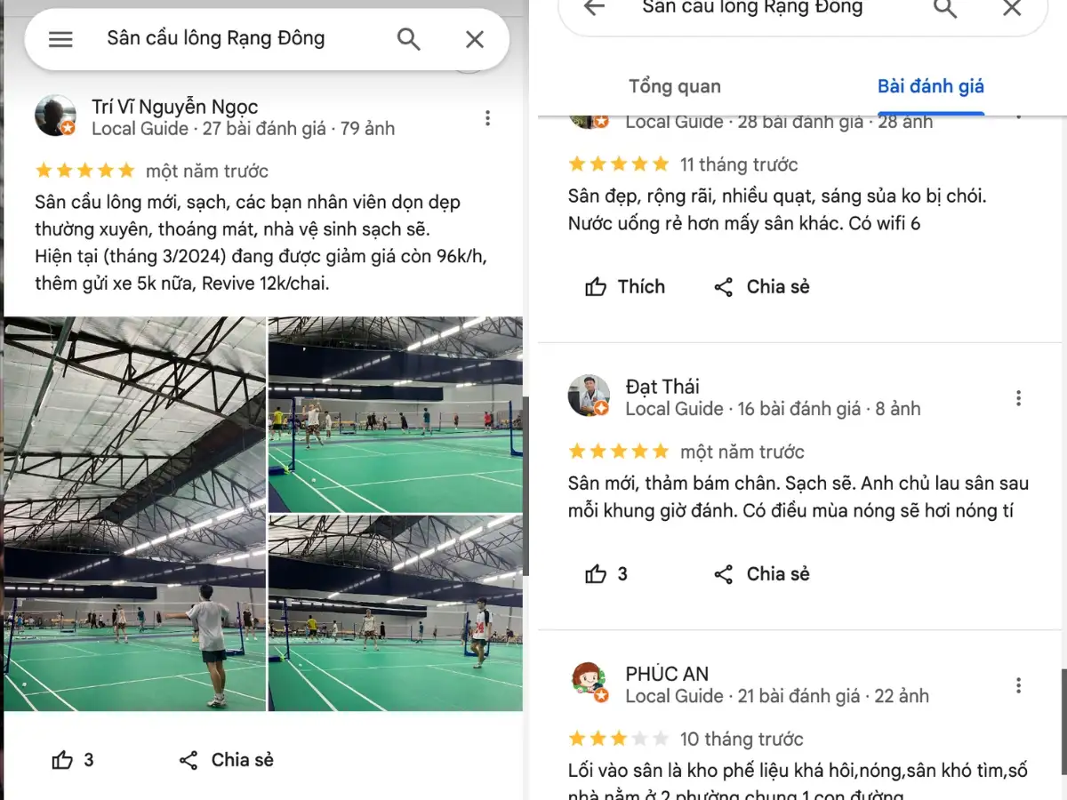 Đánh giá thực tế từ người chơi tại sân cầu lông Rạng Đông