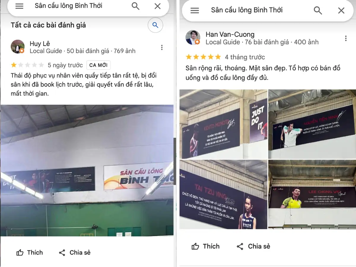 Đánh giá thực tế từ người chơi tại sân cầu lông Bình Thới