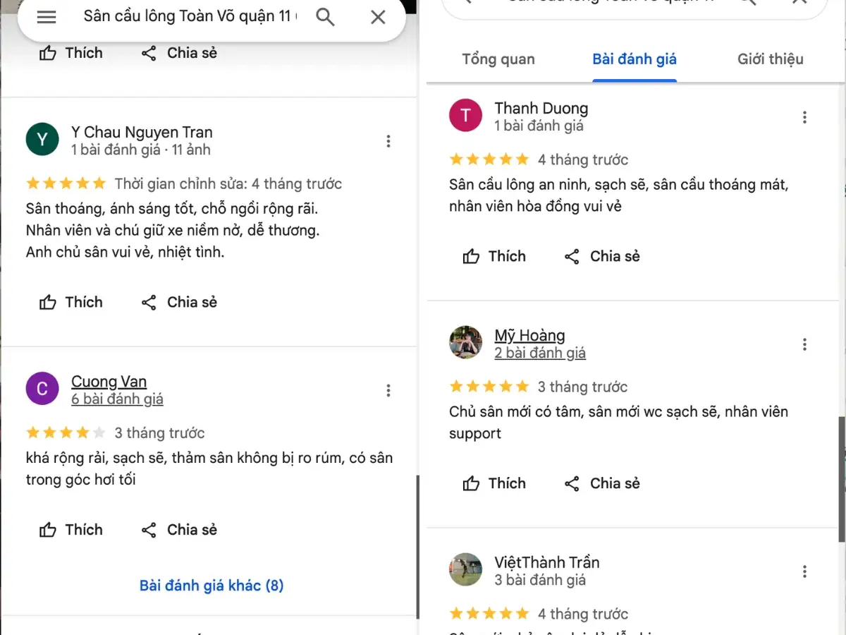 Đánh giá thực tế từ người chơi tại sân cầu lông Toàn Võ